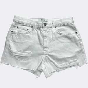 Pistola Shorts Womens 28 White Distressed Denim High Rise Raw Hem USA Cotton